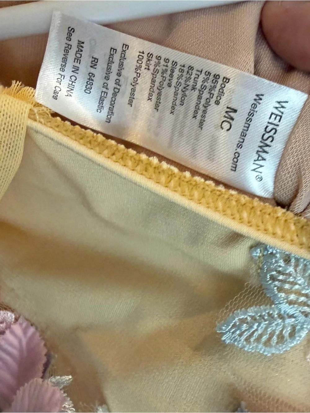 Weissman Yellow Floral Appliqué Tulle Dance Costume